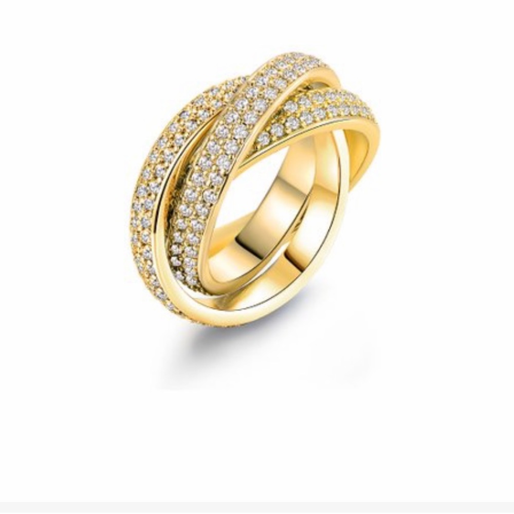 🌟🆕SWAROVSKI CRYSTAL THREE ROW GOLD RING NWT🌟